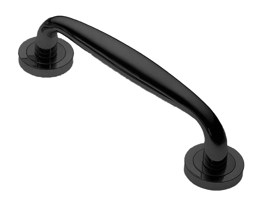 Ручка-скоба дверная Ручка-скоба дверная AIR W1 NERO на круглой розетке, цвет черный, латунь фото купить Краснодар