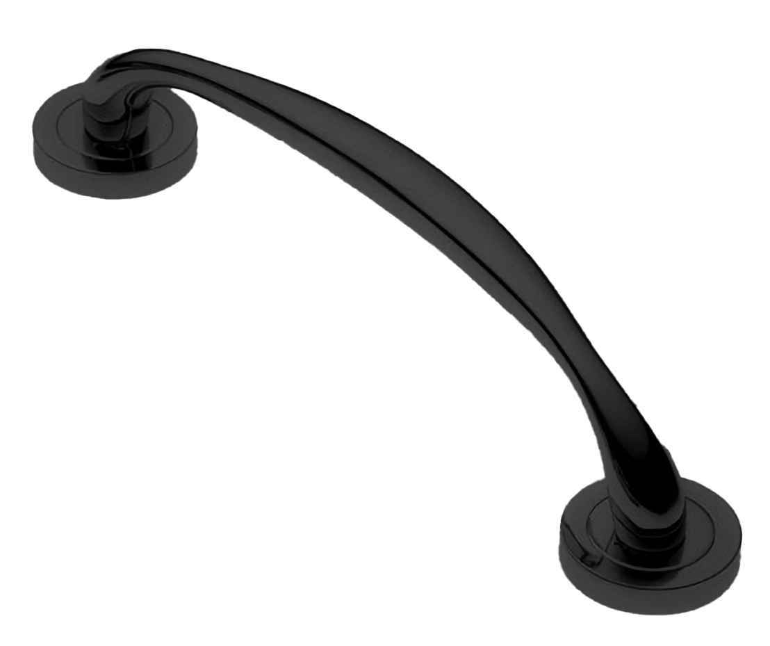 Ручка-скоба дверная LEON PH NERO на круглой розетке, цвет черный, латунь фото купить в Краснодаре