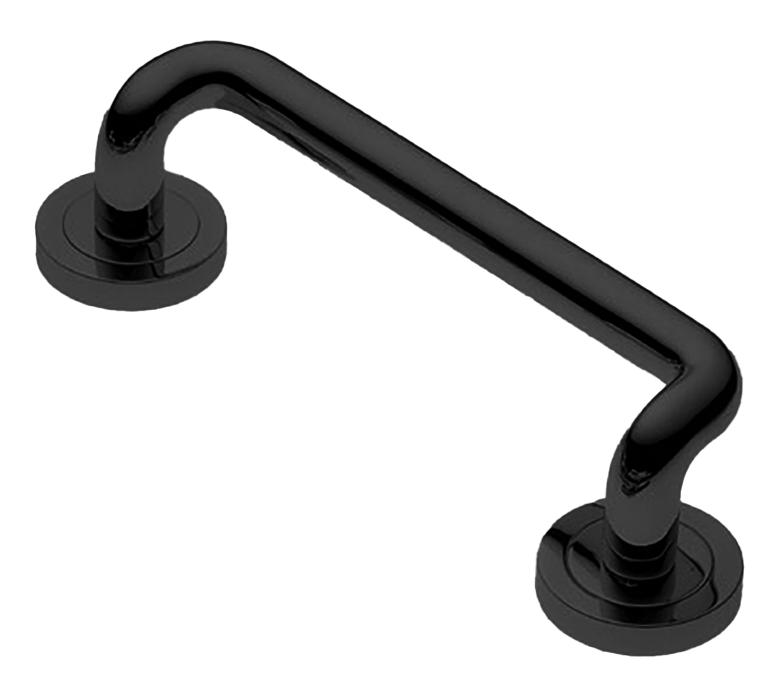 Ручка-скоба дверная SNAKE PH NERO на круглой розетке, цвет черный, латунь фото купить в Краснодаре