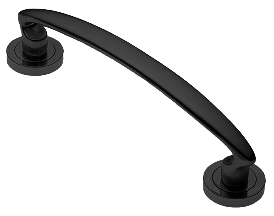 Ручка-скоба дверная FLAMINGO PH NERO на круглой розетке, цвет черный, латунь фото купить в Краснодаре