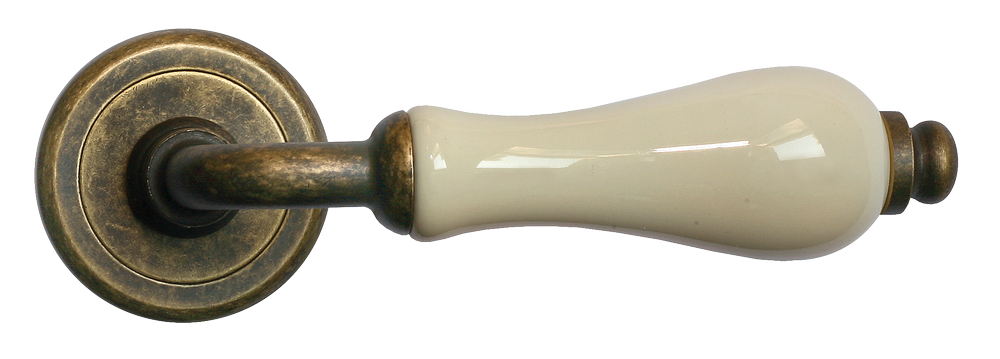 Ручка дверная CERAMICA R4 OBR/CHAMP раздельная на круглой розетке, цвет - бронза/шампань, латунь фото купить в Краснодаре