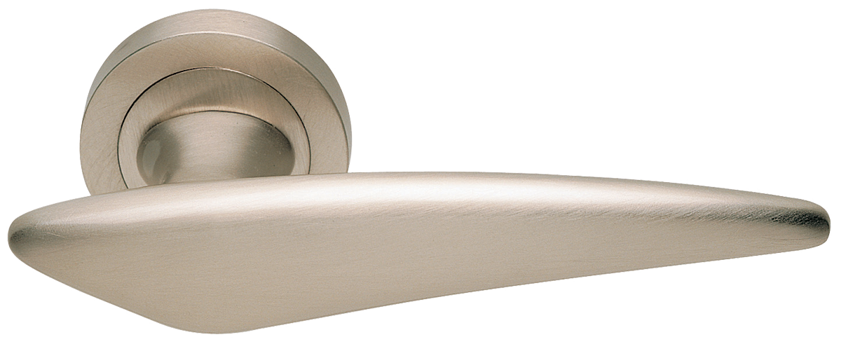 Ручка дверная BOLID R2 NIS раздельная на круглой розетке, цвет матовый никель, латунь фото купить Краснодар