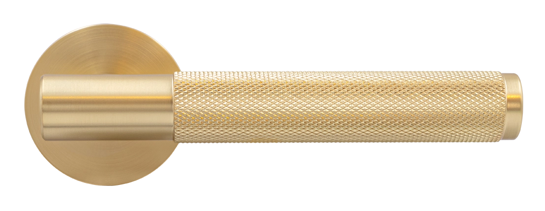 Ручка дверная AZRIELI MH-57-R6T MSG раздельная на круглой розетке, цвет матовый сатинированный золото, ЦАМ фото купить в Краснодаре