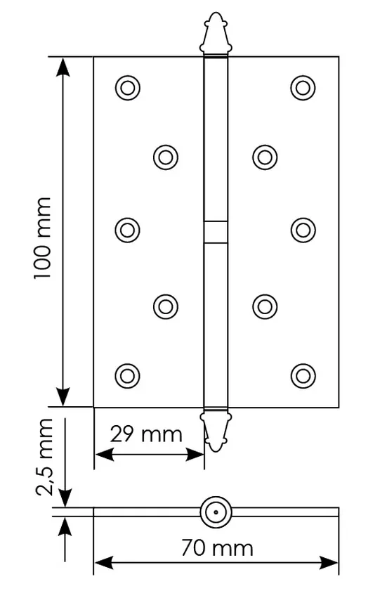 Петля карточная разъемная MSN 100X70X2.5 R COF с подшипником стальная правая, врезная, цвет кофе фото купить в Краснодаре