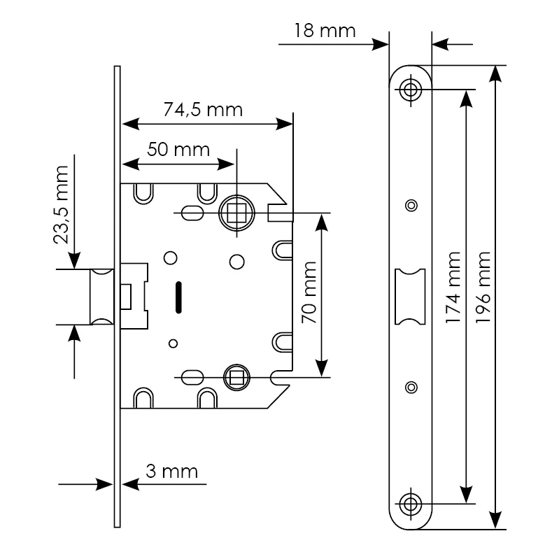 Защелка межкомнатная 1870P SN -IND SP-1 с ответной планкой, бесшумная сантехническая, цвет никель фото купить в Краснодаре