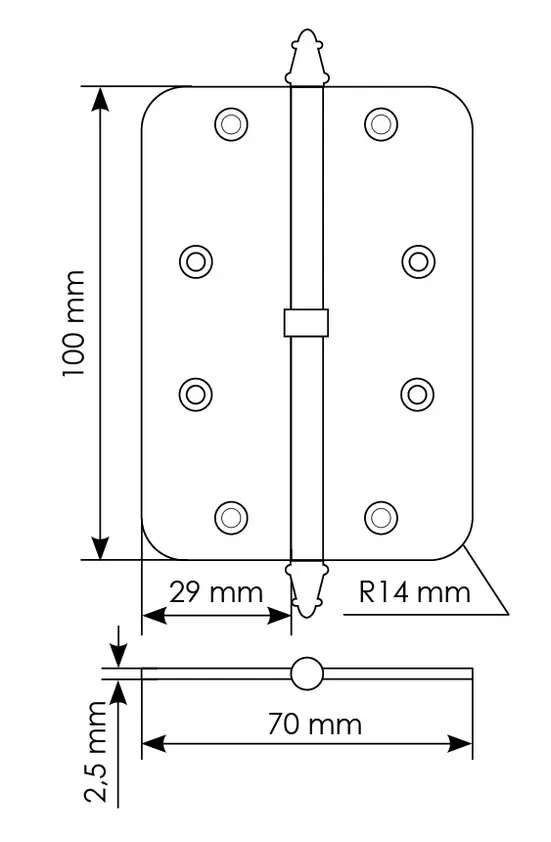 Петля разъемная MS-C 100X70X2.5 SG L левая с коронкой скругленная, врезная, цвет мат.золото, сталь фото купить в Краснодаре