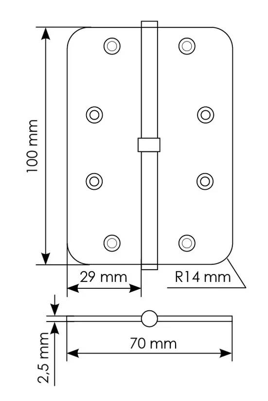 MSD-C 100X70X2.5 AB R, петля стальная скругленная правая без коронки, цвет - бронза фото купить в Краснодаре