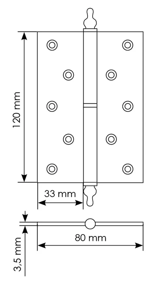 Петля карточная разъемная латунная MB 120X80X3.5 SG L C с коронкой левая, верзная, цвет матовое золото фото купить в Краснодаре