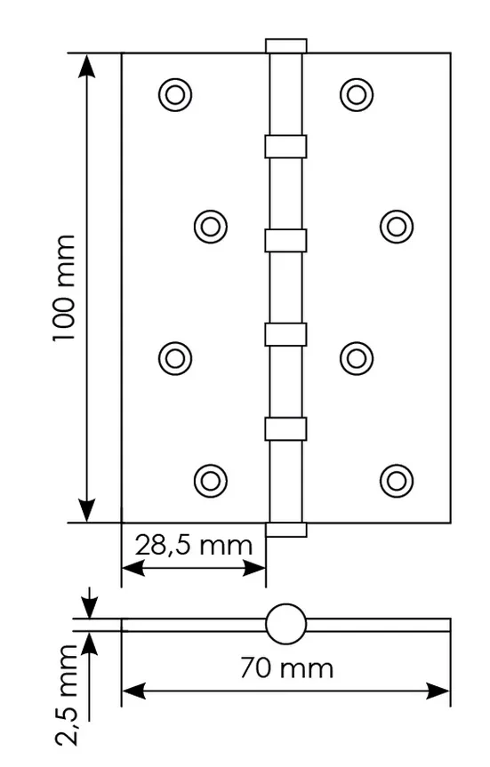 Петля универсальная карточная MS 100X70X2.5-4BB W стальная, врезная, цвет белый, сталь фото купить в Краснодаре